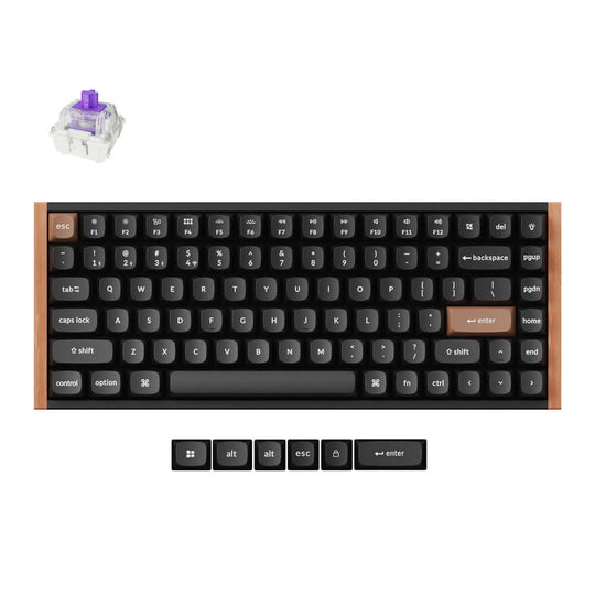 Keychron K2 HE custom wireless keyboard with magnetic switches and natural wood details.