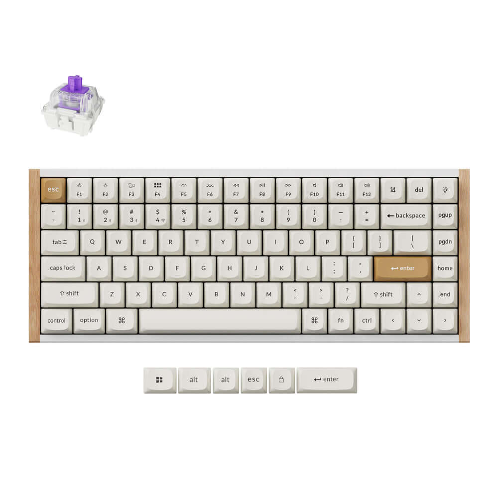 Keychron K2 HE teclado mecânico sem fio 75% com switches magnéticos e design minimalista em madeira natural.