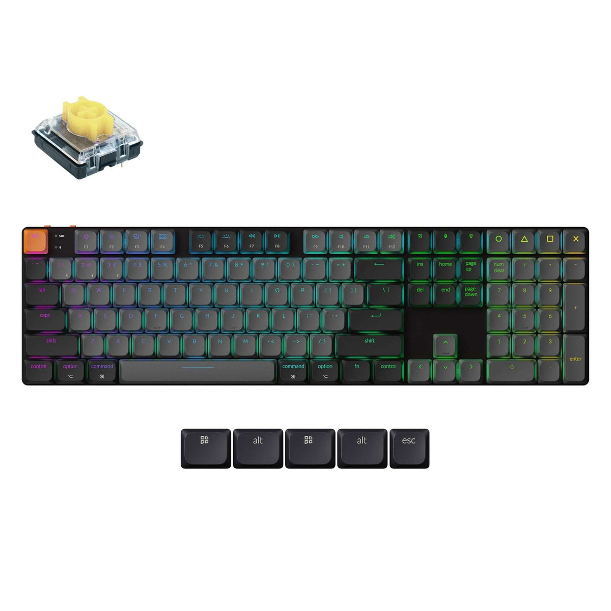 Keychron K5 Version 2 wireless mechanical keyboard with RGB backlighting and brown switch.