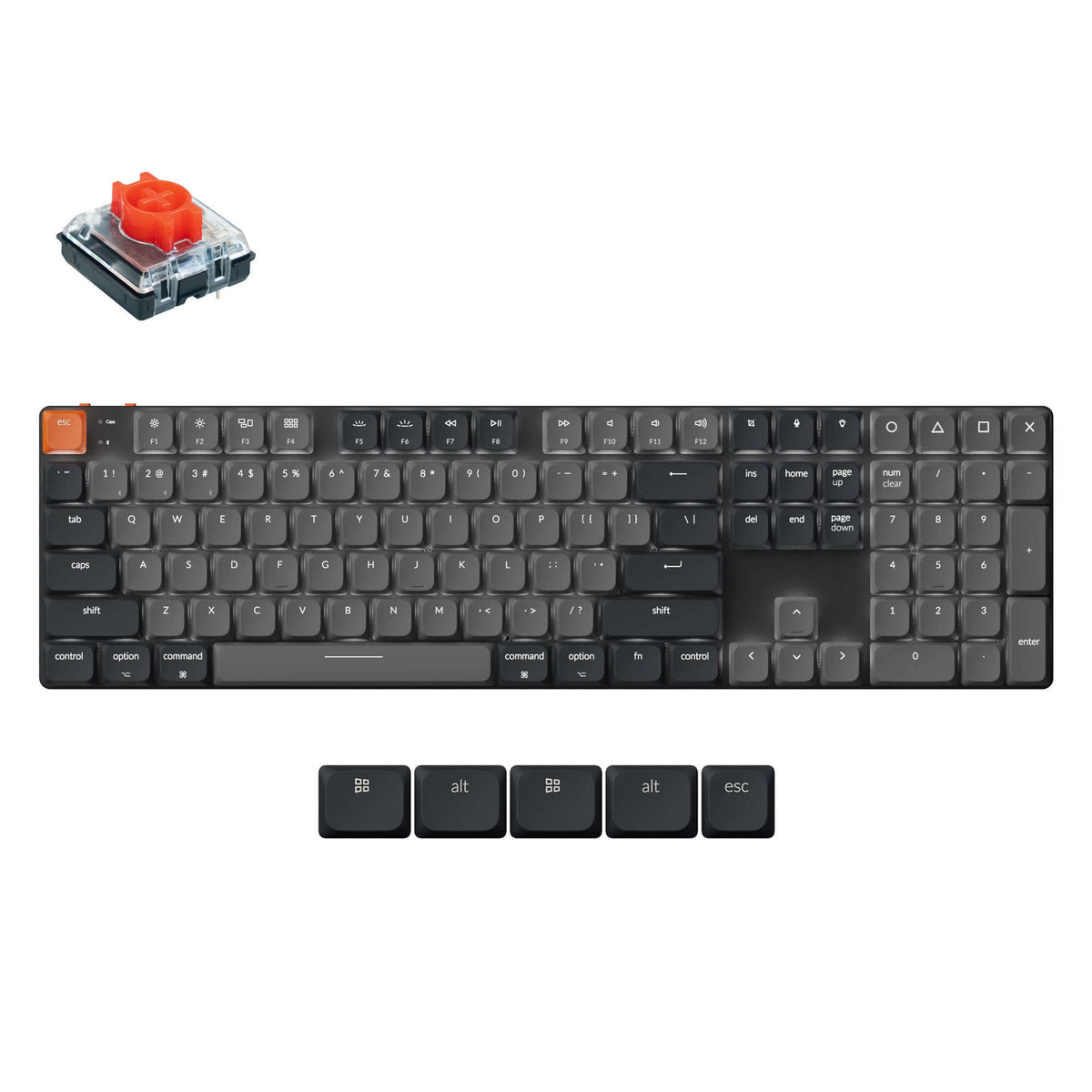 Keychron K5 Version 2 wireless mechanical keyboard with black keys and red switch, showcasing features and customization options.