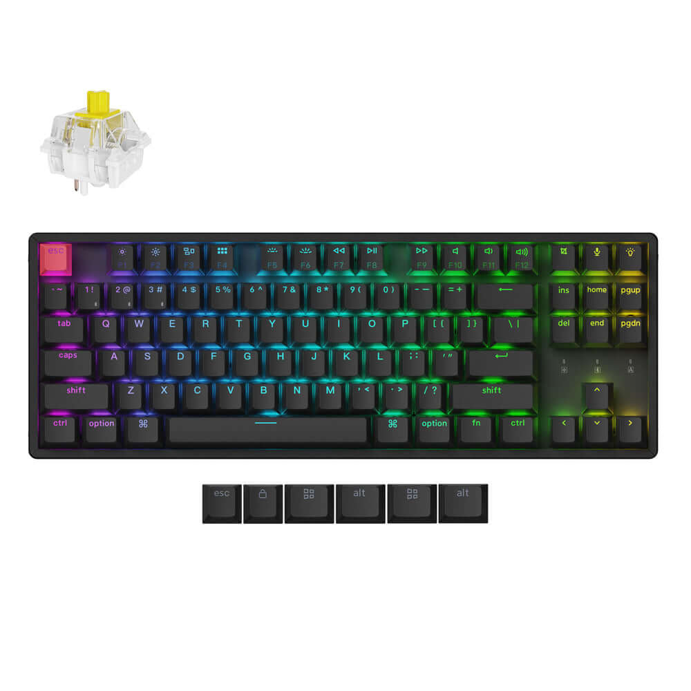 Keychron K8 Version 2 wireless mechanical keyboard with RGB lighting and key switches.