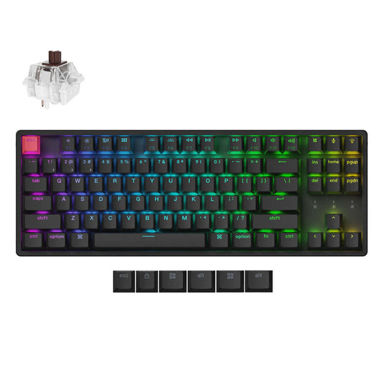 Keychron K8 Version 2 mechanical keyboard with RGB backlighting and interchangeable keycaps.