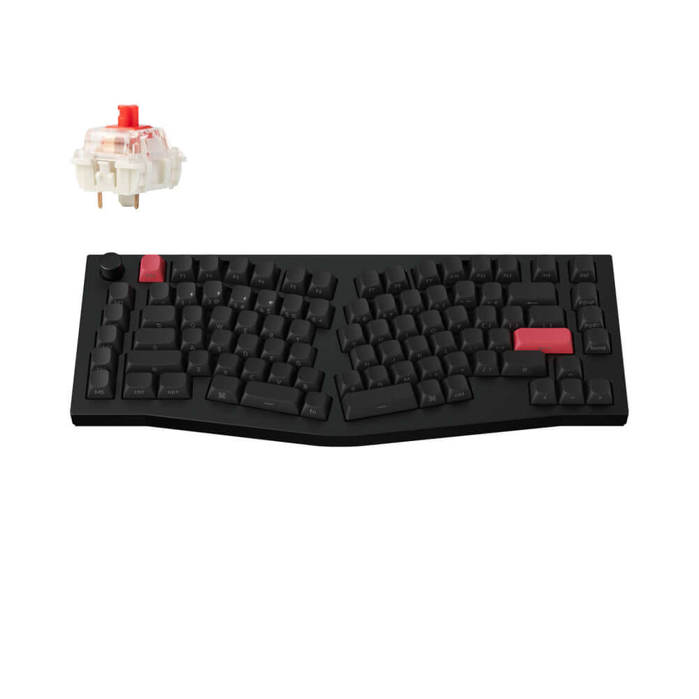 Keychron Q10 Max Alice Layout custom mechanical keyboard with black keycaps and red accents, featuring a switch.
