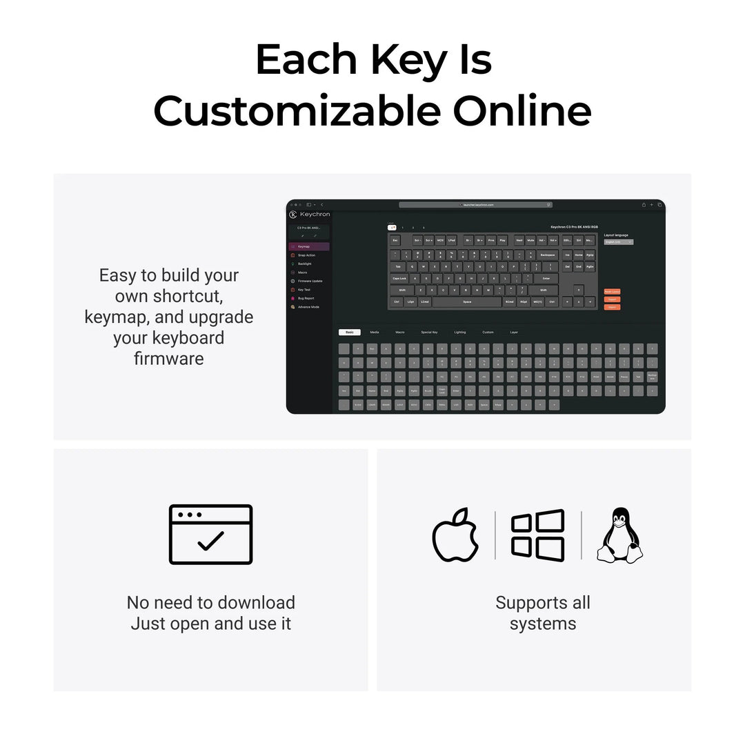 Keychron C3 Pro 8K QMK Teclado Mecânico Com Fio