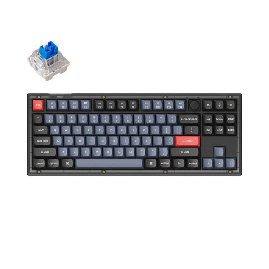 teclado mecânico custom keychron v3 knob translucido qmk via rgb backlight switch blue