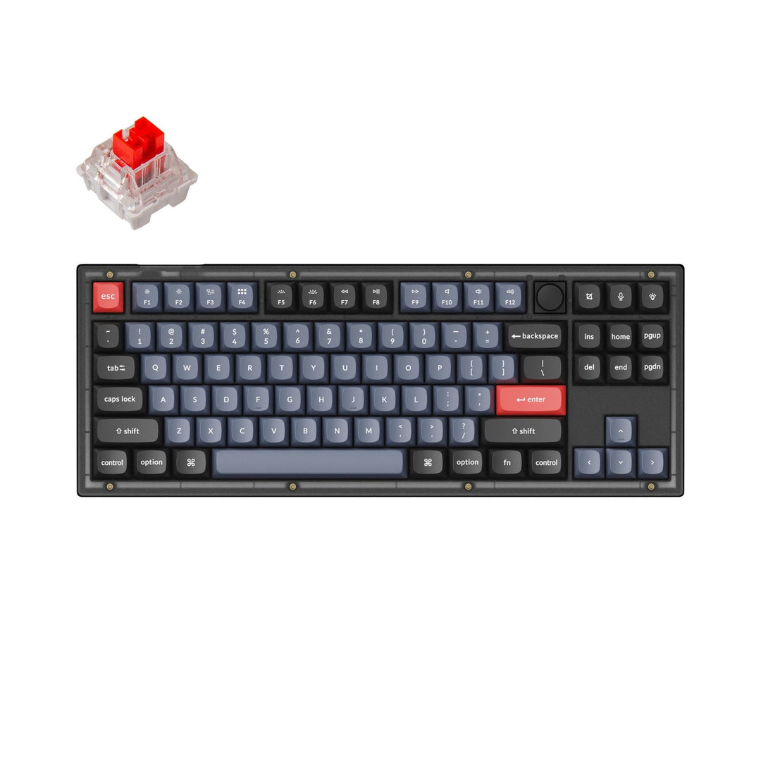 teclado mecânico custom keychron v3 knob translucido qmk via rgb backlight switch red