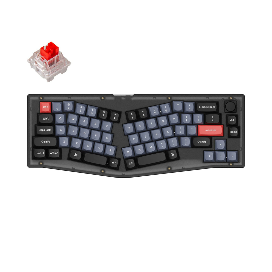 keychron v8 frosted black custom knob hot-swappable alice layout 65% switch red