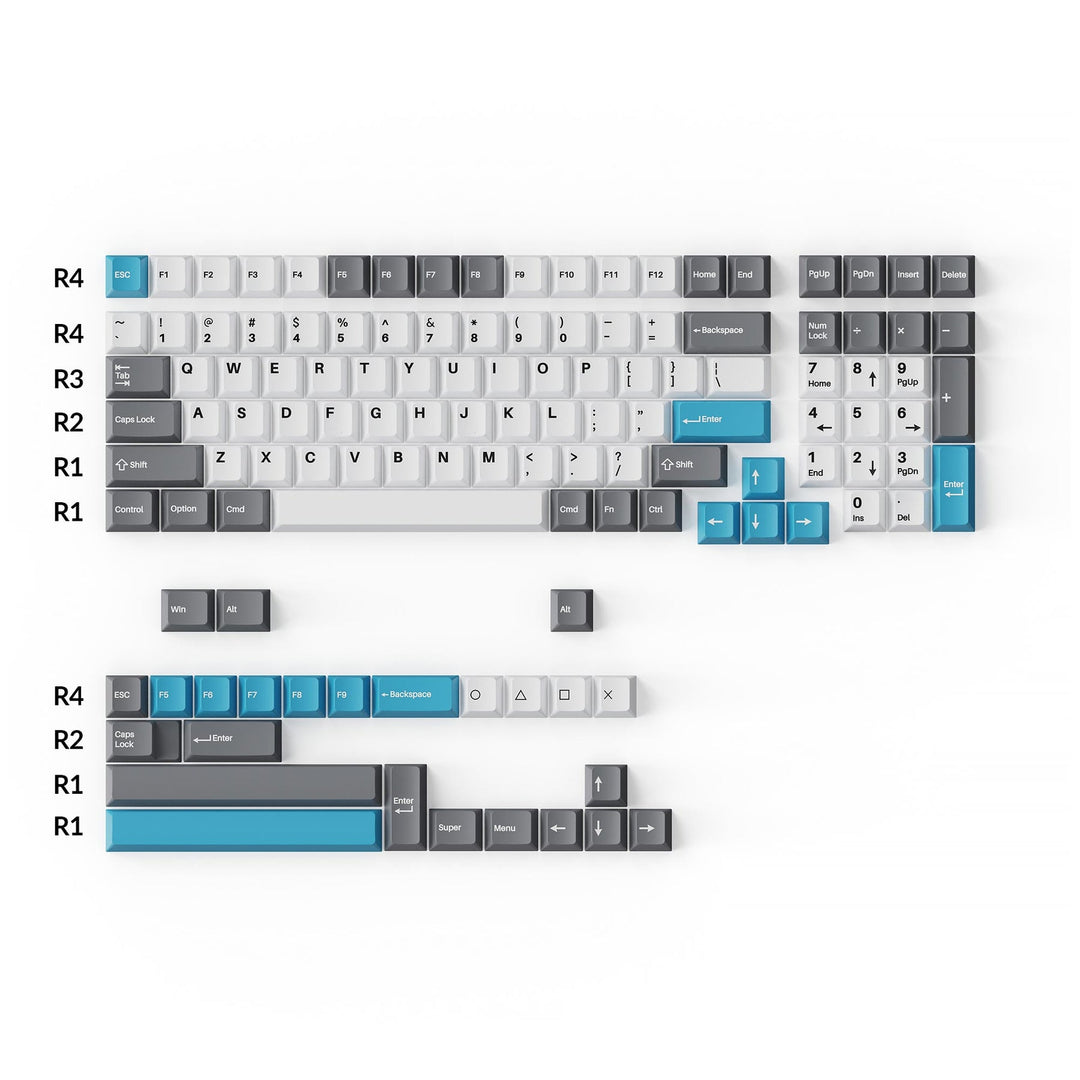 keychron cherry profile double-shot full set keycaps - grey, white e blue