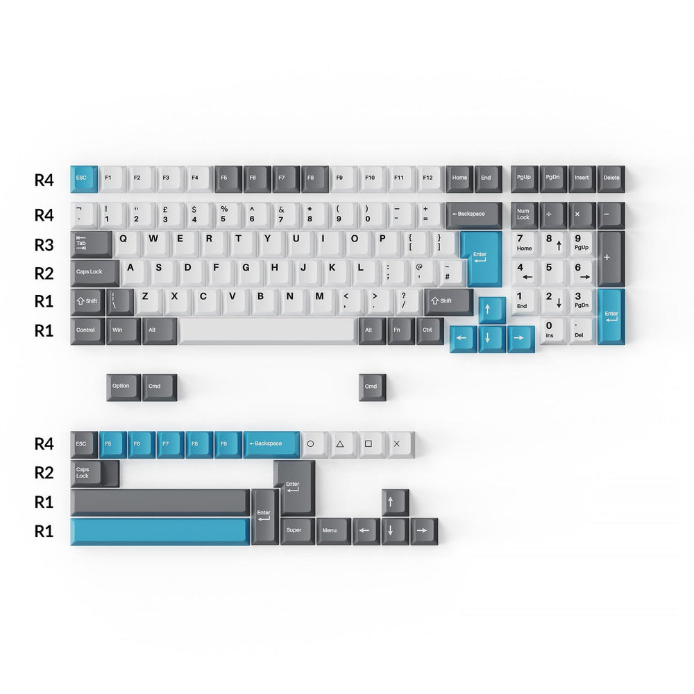 Keychron Cherry Profile Double-Shot PBT Full Set Keycaps - Grey, White, and Blue