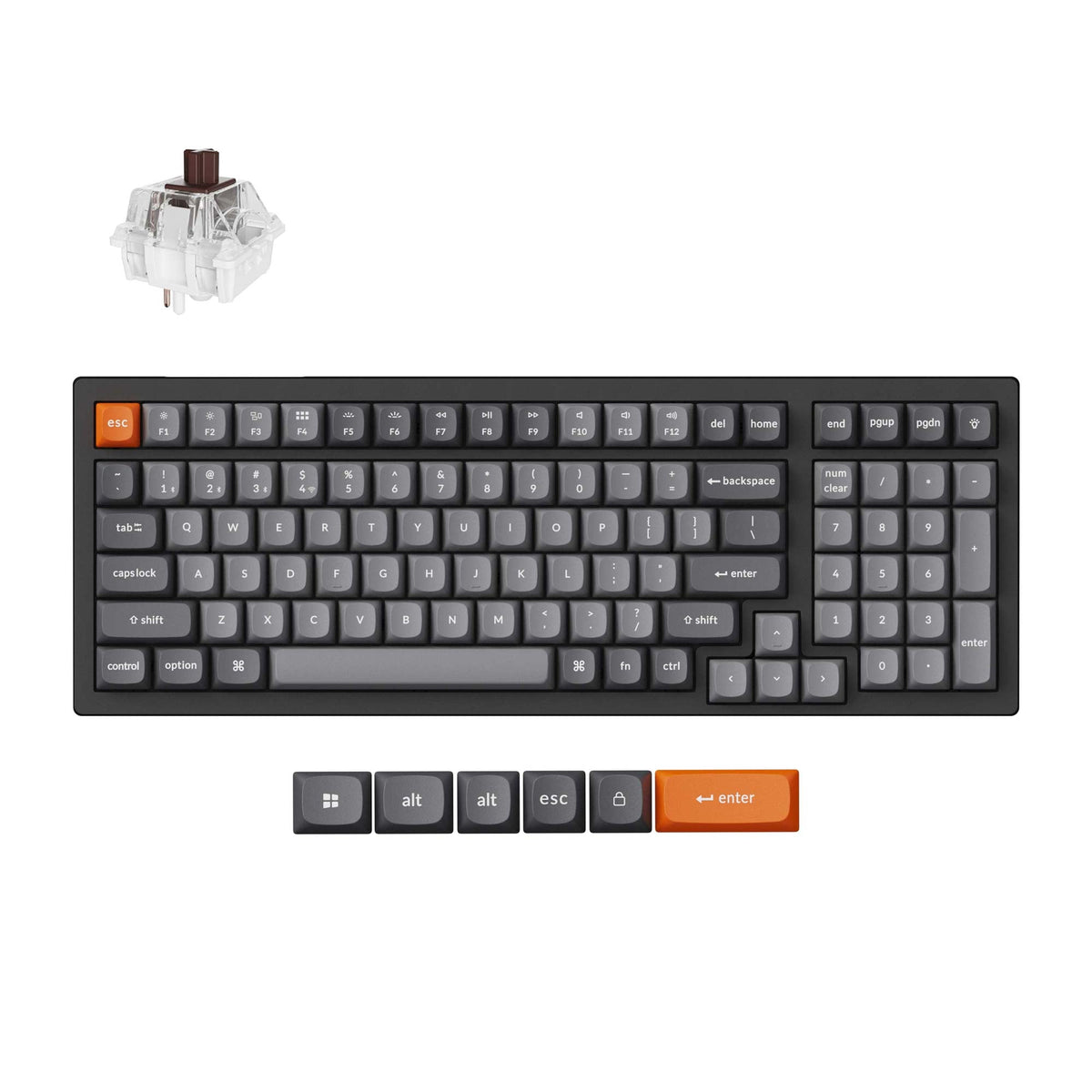 Keychron K4 Max QMK mecânico sem fio, teclado 96% com teclas em cinza e laranja.