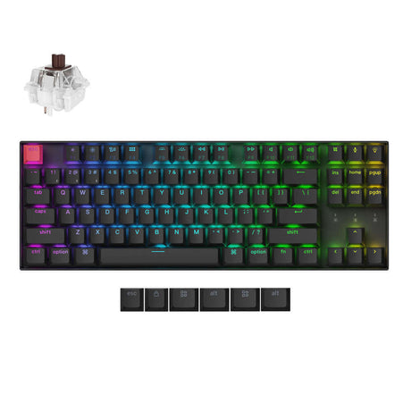 Keychron K8 V2 TKL mechanical wireless keyboard with RGB backlighting and key switches.