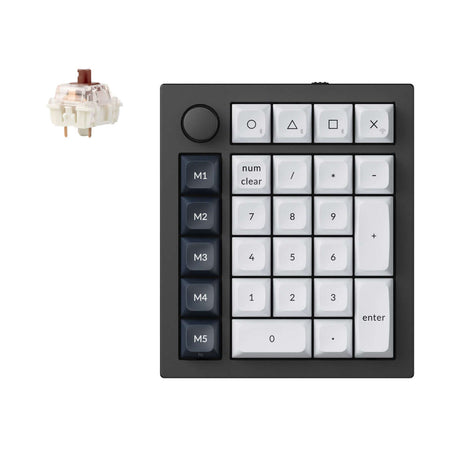 Keychron Q0 Max QMK custom number pad with macro keys and a rotary knob, showcasing a sleek metal design.