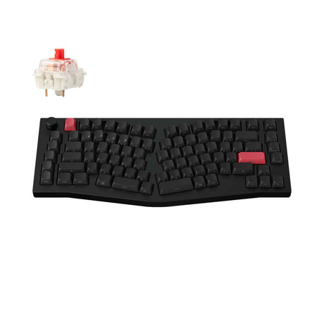 Keychron Q10 Max Alice Layout custom mechanical keyboard with black keycaps and red accents, featuring a switch.