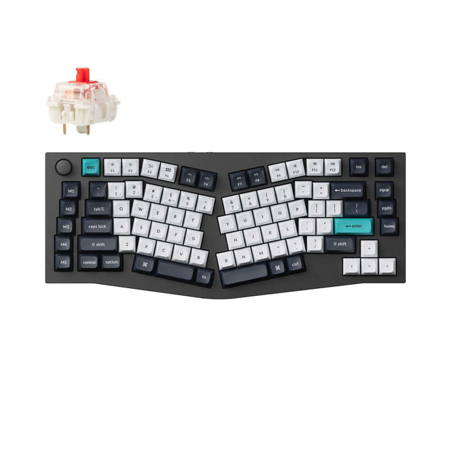 Keychron Q10 Max Alice Layout mechanical keyboard with custom keycaps and a switch on top.