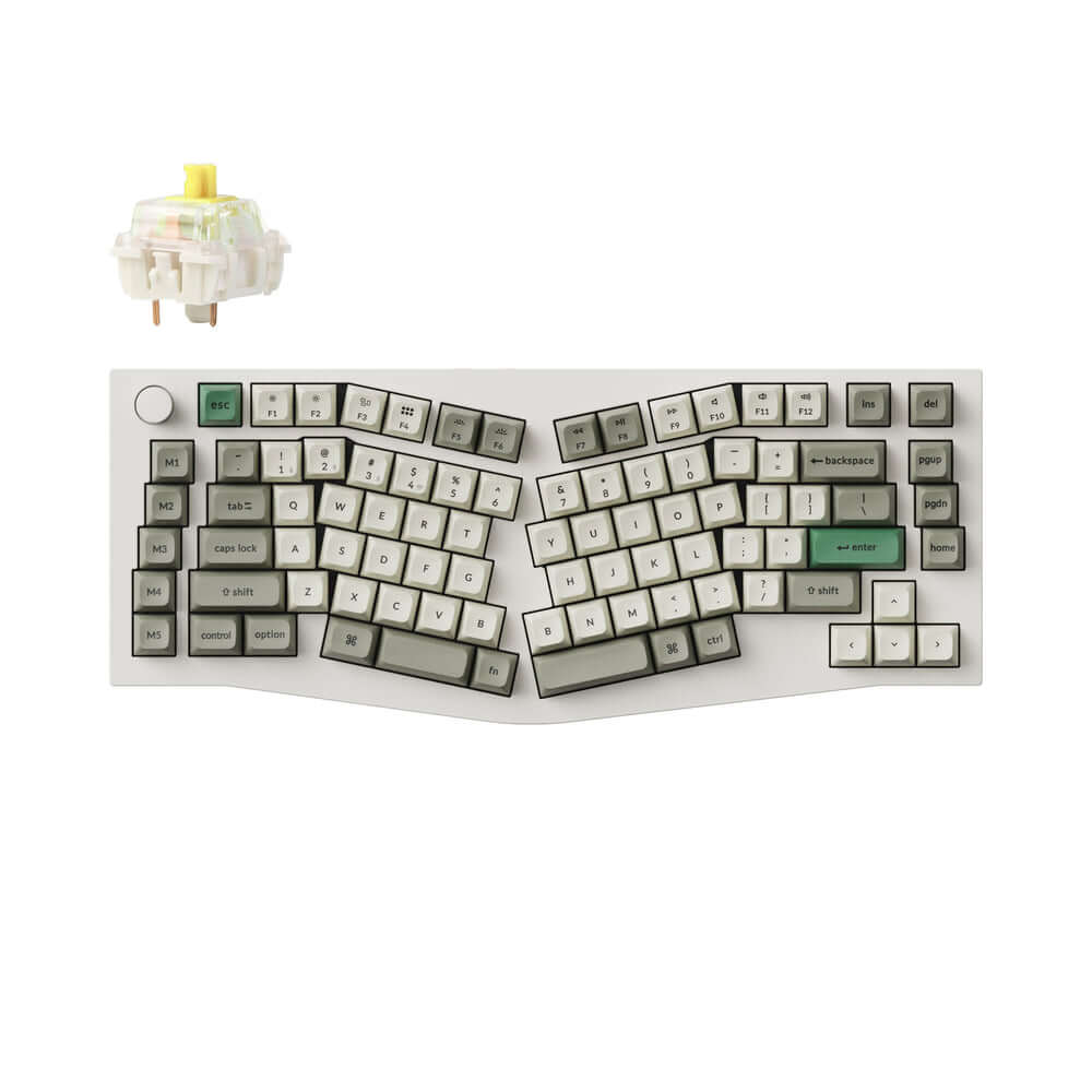 Keychron Q10 Max mechanical keyboard in Alice layout with unique keycap design and vibrant switch.