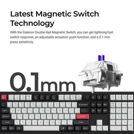 Teclado magnético (Gateron Nébula) com tripla conexão (Bluetooth + Wireless + USB-C), ANSI, iluminação RGB personalizável, layout 100%, cor Carbon Black, Switch Hall Effect