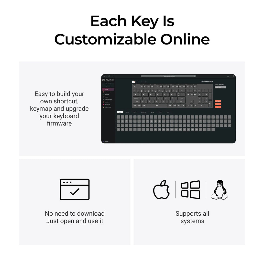 Keychron C2 Pro 8K QMK Teclado Mecânico Com Fio